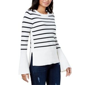 Buffalo David Bitton White Cream Stripe Sweater Small Petitelong sleeves